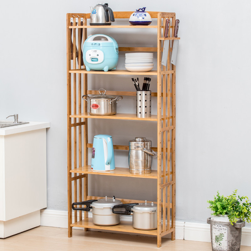 厨房置物架厨具储物收纳柜锅架橱柜家用落地式多层竹子实木菜架子