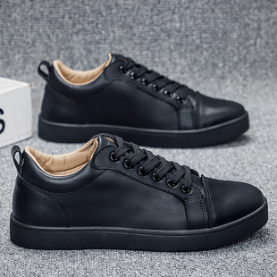 黑色板鞋男士纯黑鞋商务工作休闲鞋子男2025新款上班不累脚防水滑