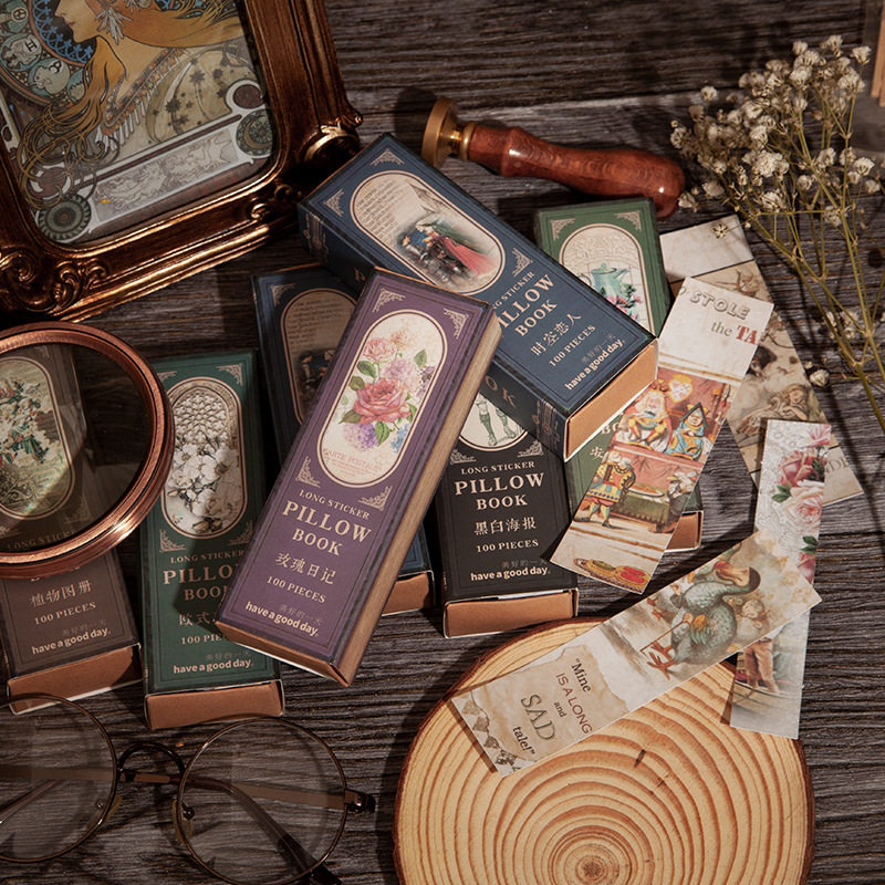 花子 美好的一天盒装枕边书系列长条贴纸复古手帐装饰素材贴画8款