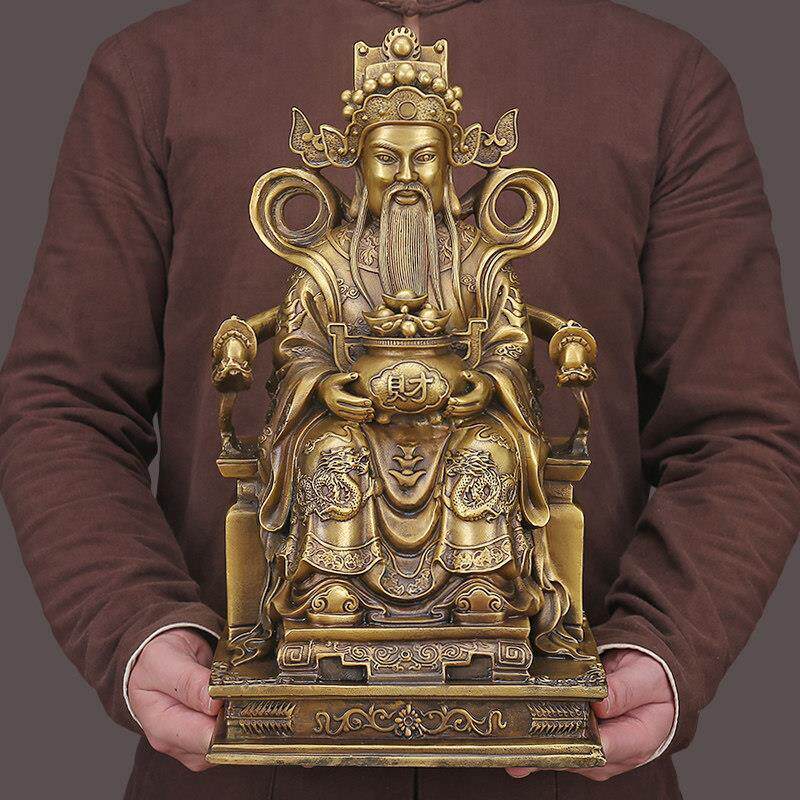 纯铜招财财神摆件坐龙椅财神爷佛像文财神铜像客厅家用供奉神像