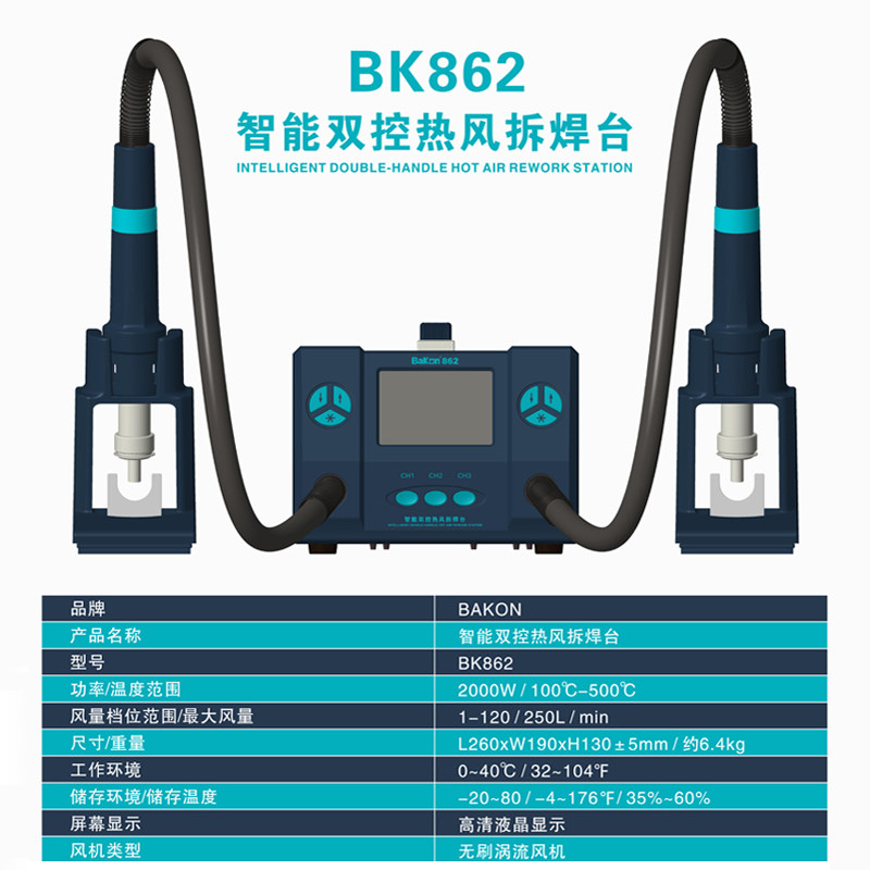白光智能双控热风枪 拆焊台BK861/862/863 数显恒温二合一 可调温