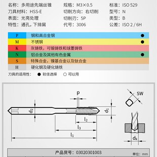 巴霍巴利?多用途先端机用丝锥m8不锈钢专用m3攻牙钻头m6螺尖丝攻