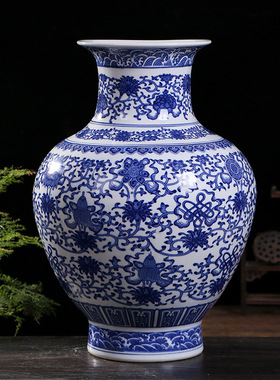 青花中式仿古八宝纹大罗汉瓶景德镇陶瓷花瓶 家居装饰摆件工艺品