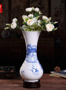 景德镇陶瓷器手绘青装饰花瓶摆件中式客厅仿古插花家居酒柜青花瓷