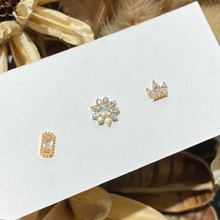 仙人 钛合金“白水”镀金耳钉耳蜗钉耳骨钉flat 16g 免摘睡觉防敏