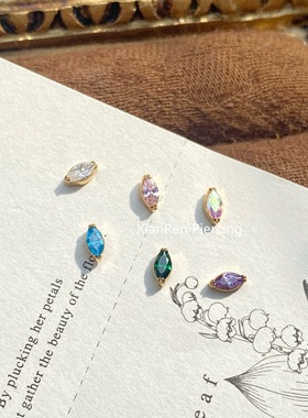 仙人 钛合金“眼泪”镀金耳钉/小耳朵/耳骨钉/flat 16g内螺纹防敏