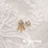 流苏方锆 仙人穿刺 镀金钛合金 耳骨钉耳钉内螺纹防敏16G耳蜗钉