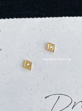 仙人 钛合金“摇影”镀金耳钉/耳蜗钉/耳骨钉/flat 16g内螺纹防敏