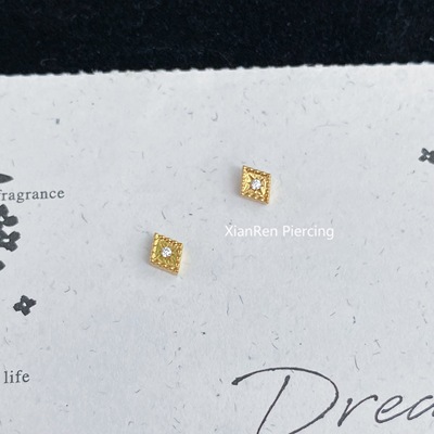 仙人 钛合金“摇影”镀金耳钉/耳蜗钉/耳骨钉/flat 16g内螺纹防敏