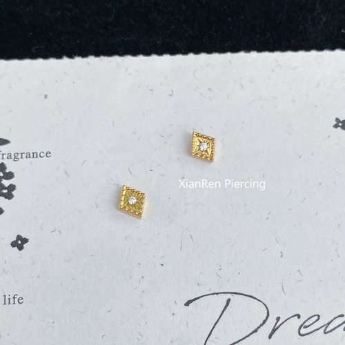 仙人 钛合金“摇影”镀金耳钉/耳蜗钉/耳骨钉/flat 16g内螺纹防敏