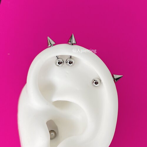 仙人穿刺 辣妹恶魔耳钉 耳骨钉 16g医用钢钛钢外螺纹1.2粗双头