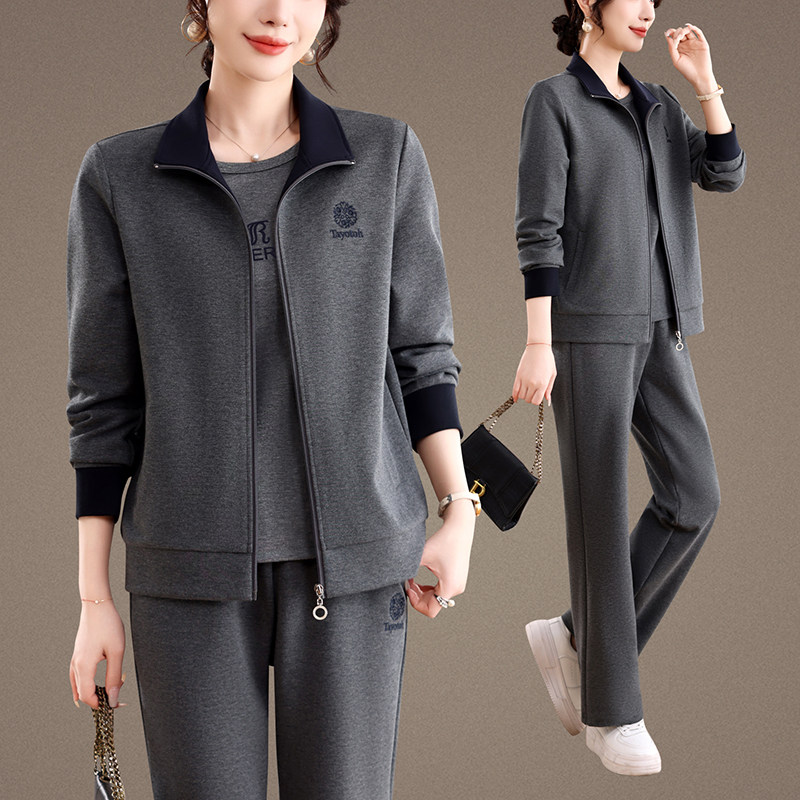 2026新款减龄休闲运动服套装女三件套中年女宽松妈妈春装时尚洋气