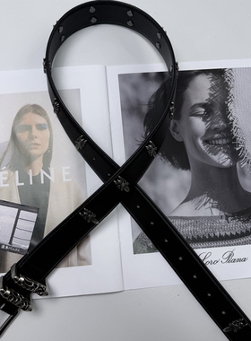 滚轮铆钉圣剑皮带男朋克金属裤带女平滑扣复古皮带个性牛仔腰带