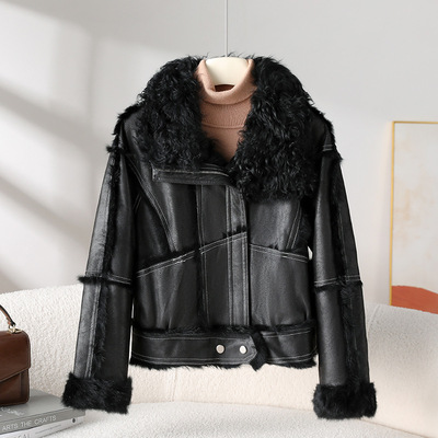 皮毛一体兔毛羊剪绒大衣皮草外套