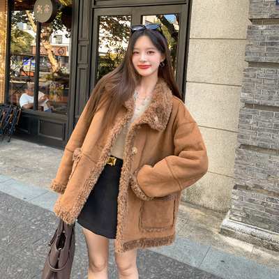 两面穿羊剪绒大衣皮毛一体外套女