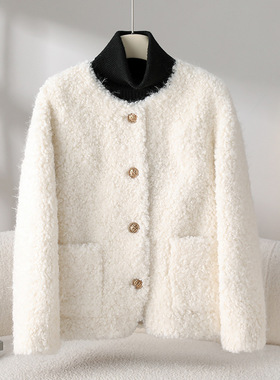 2025秋冬新款羊剪绒大衣女短款小个子名媛羊羔毛皮毛一体皮草外套