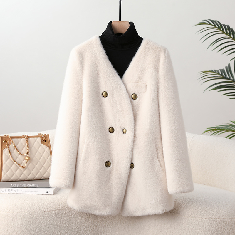 皮毛一体大衣环保皮草外套仿貂绒