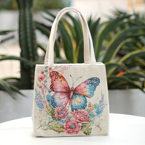 云南民族风包手提包金丝绣花包织花织布手拎女布包双拉链手提包