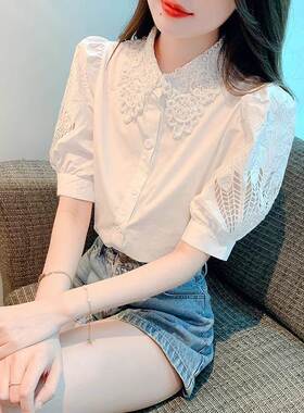 欧洲站白色雪纺衬衫女2025新款夏季高级感时尚洋气小个子短袖上衣