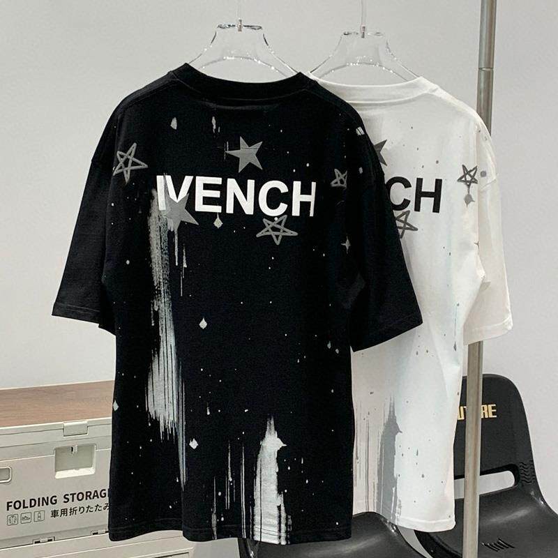潮牌新品夏季新款五角星泼墨字母印花圆领短袖T恤男女款宽松半袖