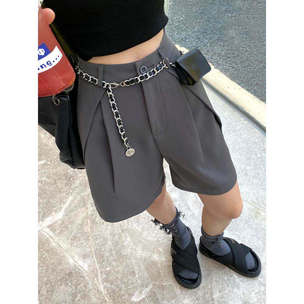 韩国灰色西装短裤女夏季新款时尚通勤直筒中裤显瘦高腰五分休闲裤