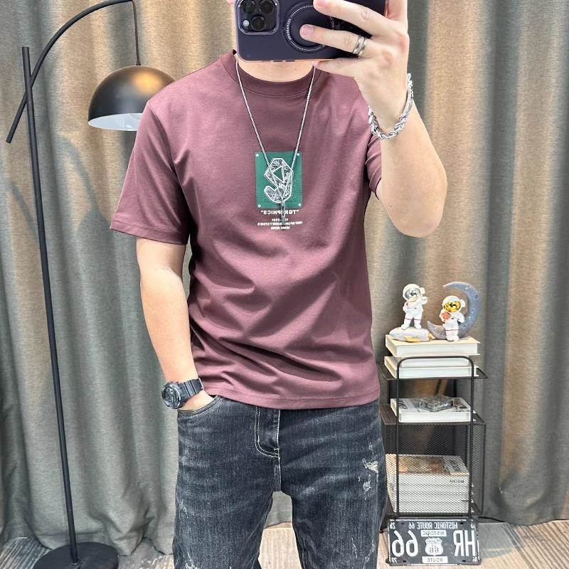 潮牌男士t恤短袖夏季新款字母印花拼色纯棉半袖体恤衫青年上衣潮