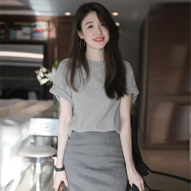 欧洲站女装夏季新款御姐轻熟风高级感短袖上衣半身裙职业两件套装