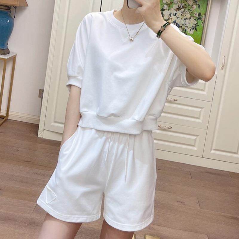 2025新款夏装搭配一整套休闲运动套装女时尚减龄显瘦白色短袖短裤