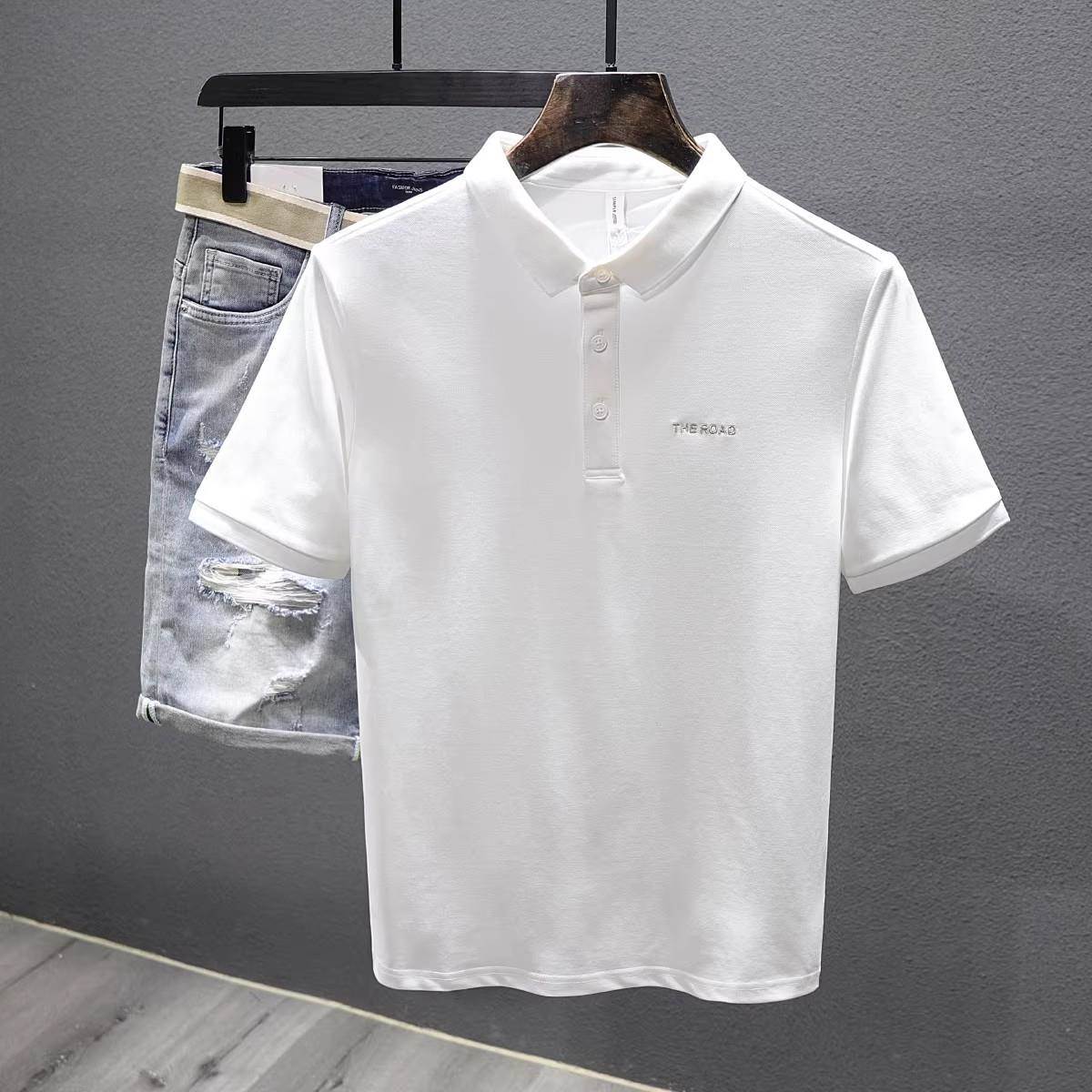 夏季Polo衫男士潮牌纯色简约字母刺绣短袖T恤韩版休闲百搭上衣服