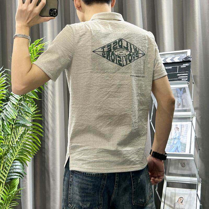 潮牌天丝棉麻短袖polo衫男士夏季新款高端翻领半袖体恤衫男装上衣