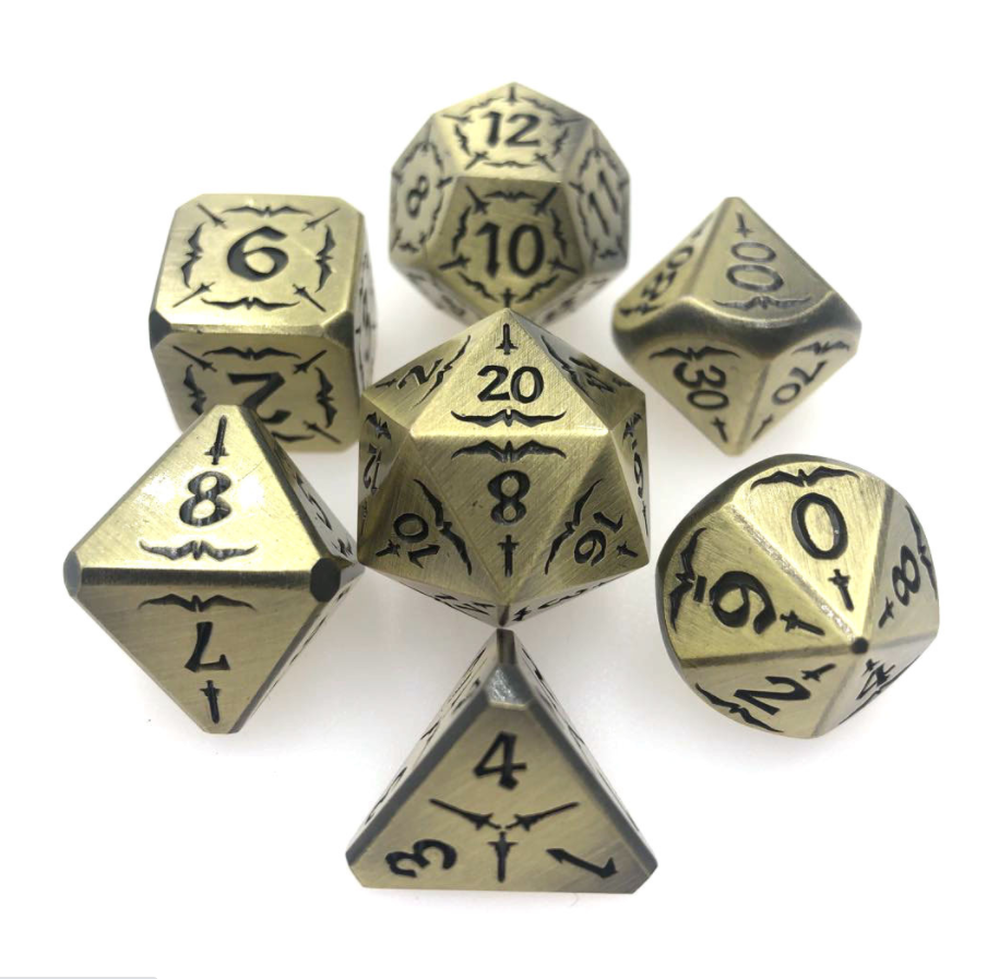 跑团用金属多面骰子trpg花纹边框色子