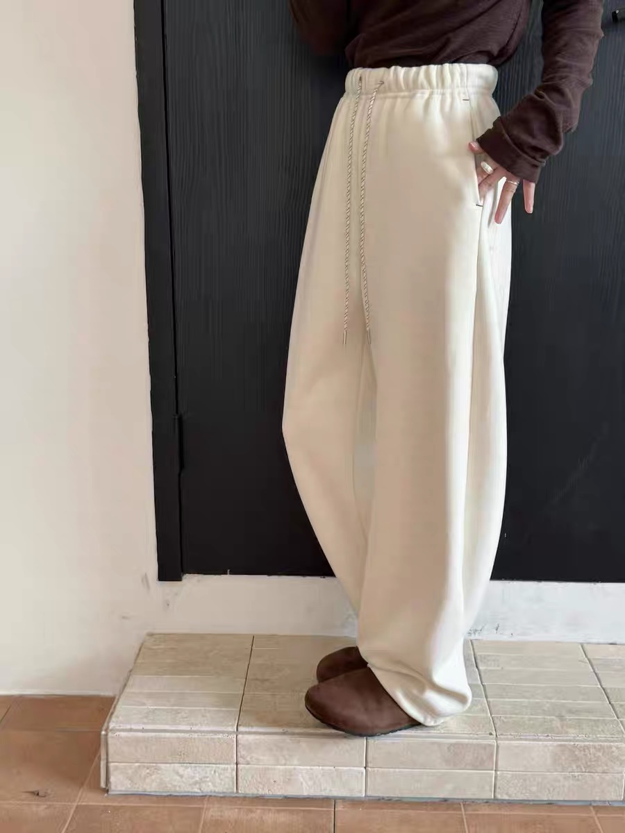 秋冬新款羊绒加绒高腰松紧直筒裤