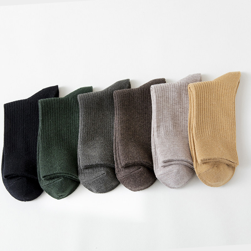 袜子男秋季长袜男士中筒纯棉羊毛袜吸汗防臭黑色商务男袜纯色长筒