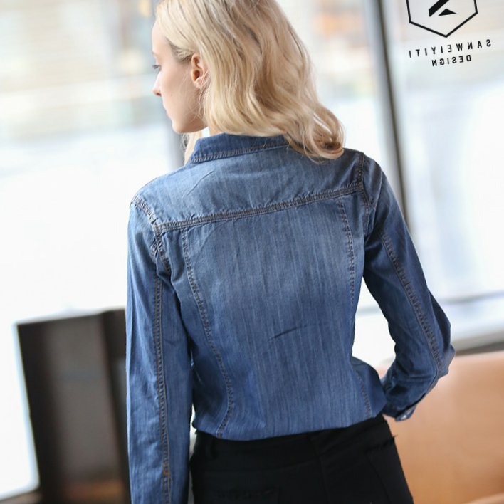 牛仔衬衫女新款韩版修身纯棉打底衬衣春款长袖上衣潮春秋|ruв категории Женская одежда, рубашка - от Buy2taobao.com для оказания профессиональной услуги покупки агента Taobao