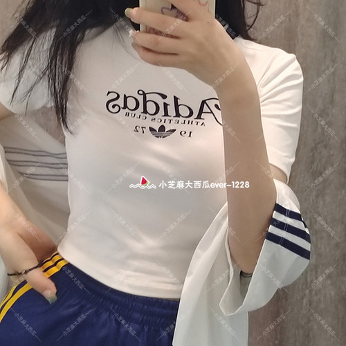 adidas三叶草logo印花圆领短袖