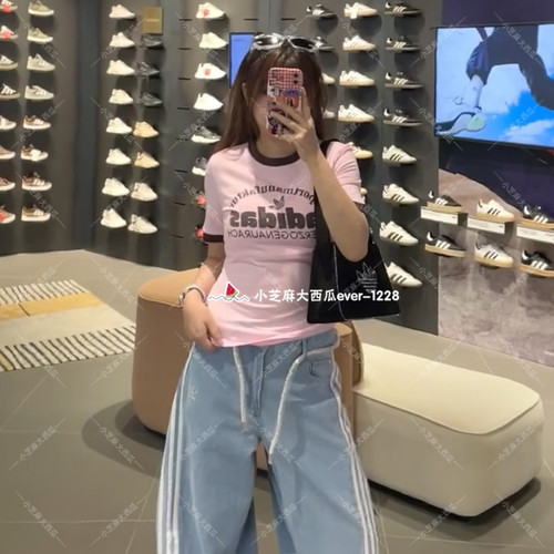 adidas三叶草印花修身短袖T恤