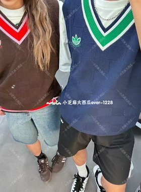 adidas三叶草高尔夫男子复古撞色运动针织背心马甲JN9736JW9862