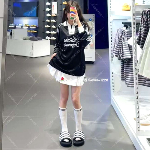 adidas三叶草运动长袖POLO衫
