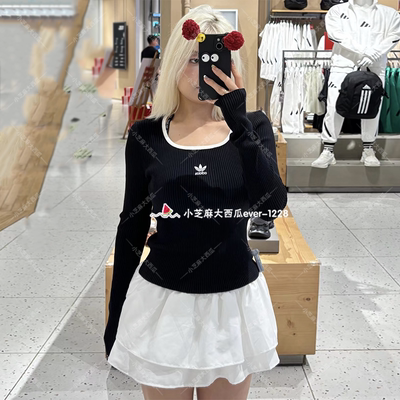 adidas三叶草针织紧身方领套头衫