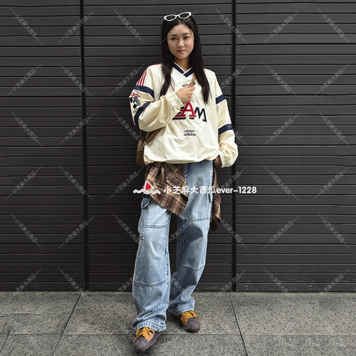 adidas三叶草工装风牛仔运动长裤