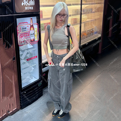 adidas三叶草宽松运动牛仔裤