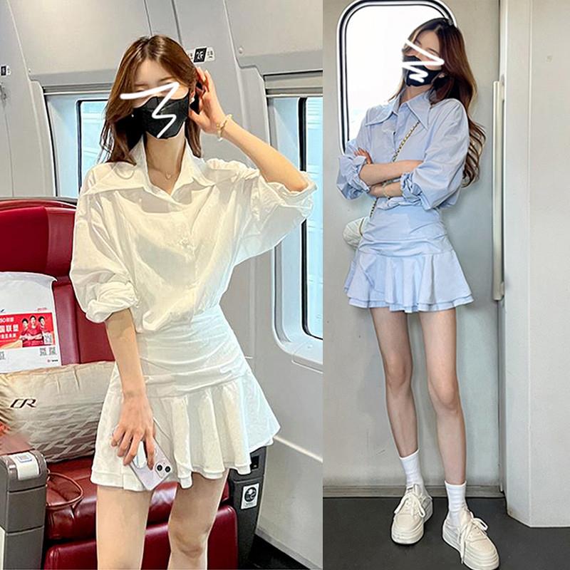 白色假两件长袖衬衫连衣裙子女早春季2025新款小个子气质修身短裙
