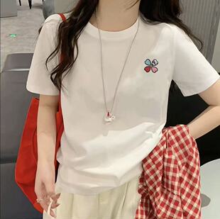 刺绣隐形蝴蝶-2026正肩纯棉短袖t恤男女情侣t恤圆领洋气抗起球