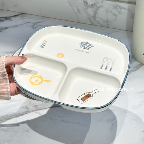 分格盘陶瓷分餐盘高级感家用大人减脂三格定量减肥日式餐盘子碟子