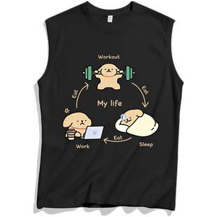 男t恤纯棉训练运动健身背心男款 无袖 打底 88vip商品小狗男士 两2元