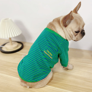 春夏新品 狗狗T恤法斗巴哥泰迪雪纳瑞弹力纯棉衣服潮牌条纹衣