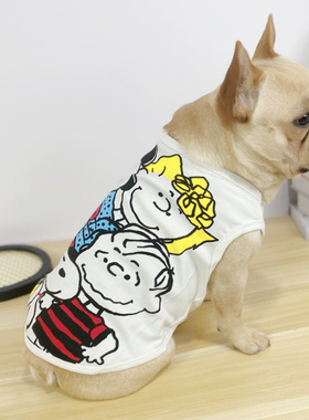 春夏新款狗狗背心法斗比熊泰迪巴哥弹力纯棉衣服潮牌手绘涂鸦