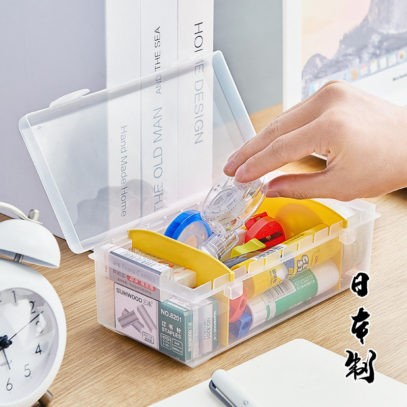 日本进口卡片分格收纳盒办公文具桌面小物名片整理盒子翻盖储物盒