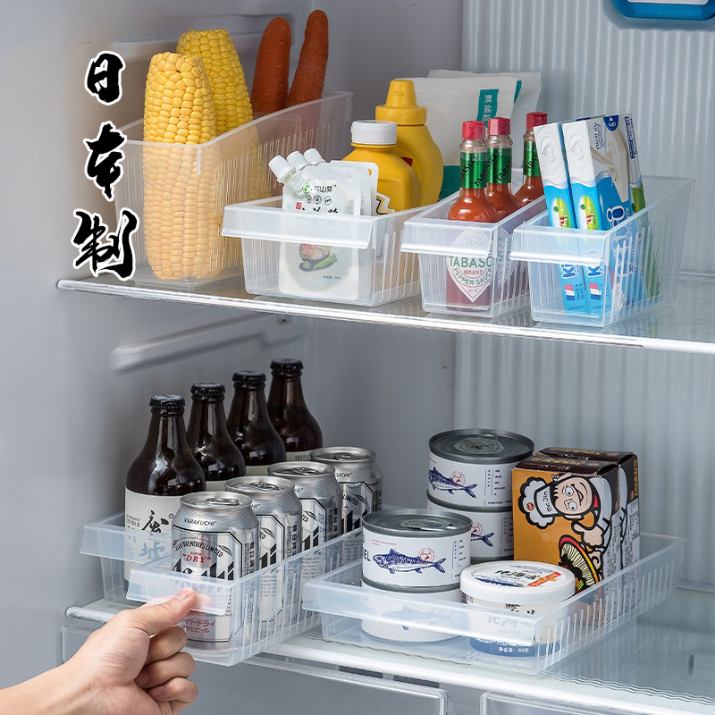 日本进口冰箱整理盒调料饮料啤酒收纳筐抽屉冷冻塑料橱柜置物篮子