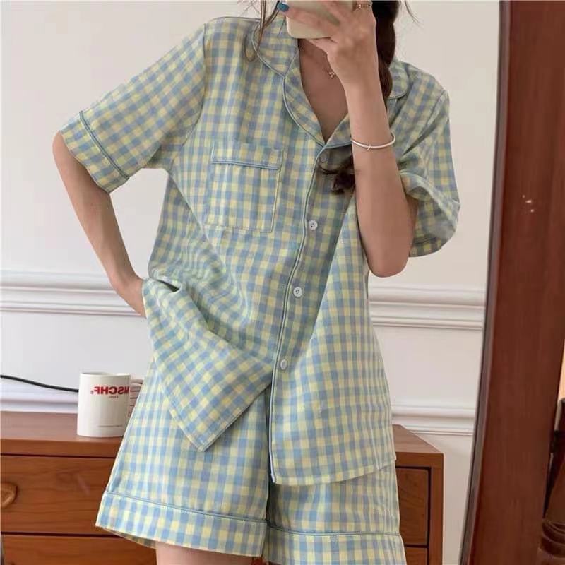 ins风清新夏季女短袖短裤套装